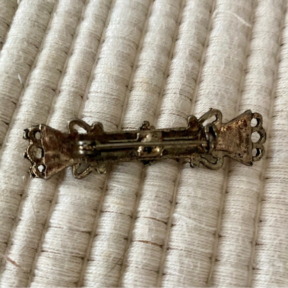 VINTAGE BAR PIN BROOCH SEED BEADS GEMSTONES JEWELRY LAPEL PIN - Picture 8 of 9